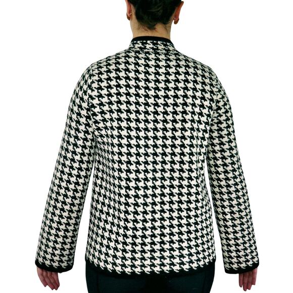 Vintage Elena Solano Black & White Twee Houndstooth Jacket Formal Medium - Picture 2 of 5